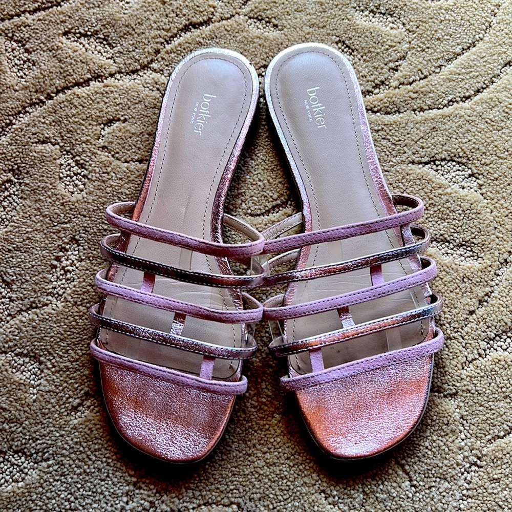 Pink shimmer and sueded sandals size 8 .